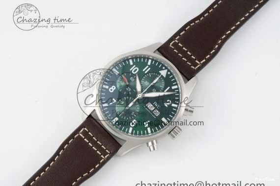 MIROTIME 0319 Bright Pilot Chrono SS AZF 1:1 Best Edition Green Dial on Brown Leather Strap A 7059